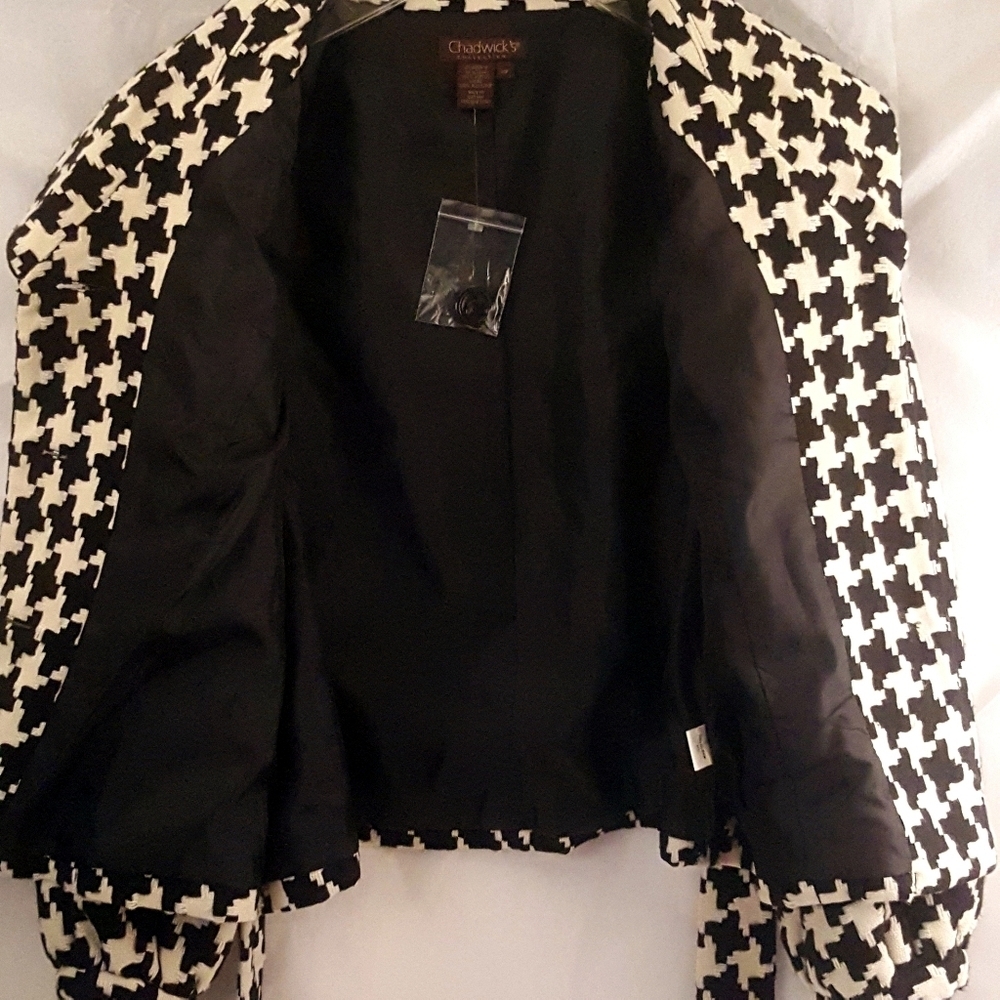 Chadwick's Women Sz 14P Jacket Blazer Bomber Office Houndstooth Belt Button Cuff - Picture 6 of 9